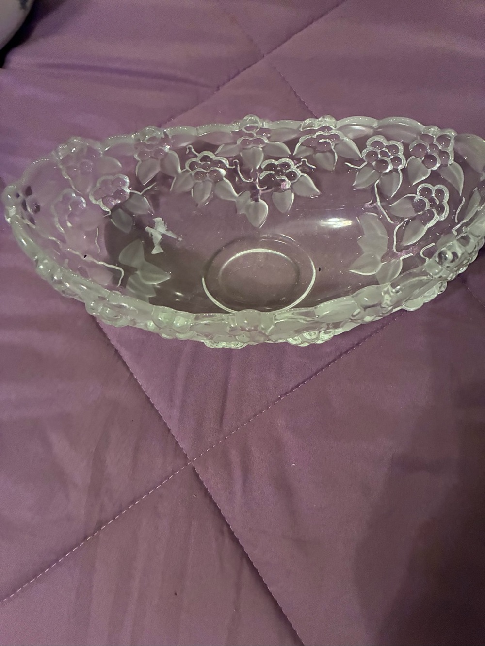 Clear Floral Pressed Glass Decorative Bowl - White/Clear